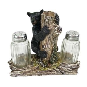 Bear On Tree Trunk Salt/Pepper Shakers